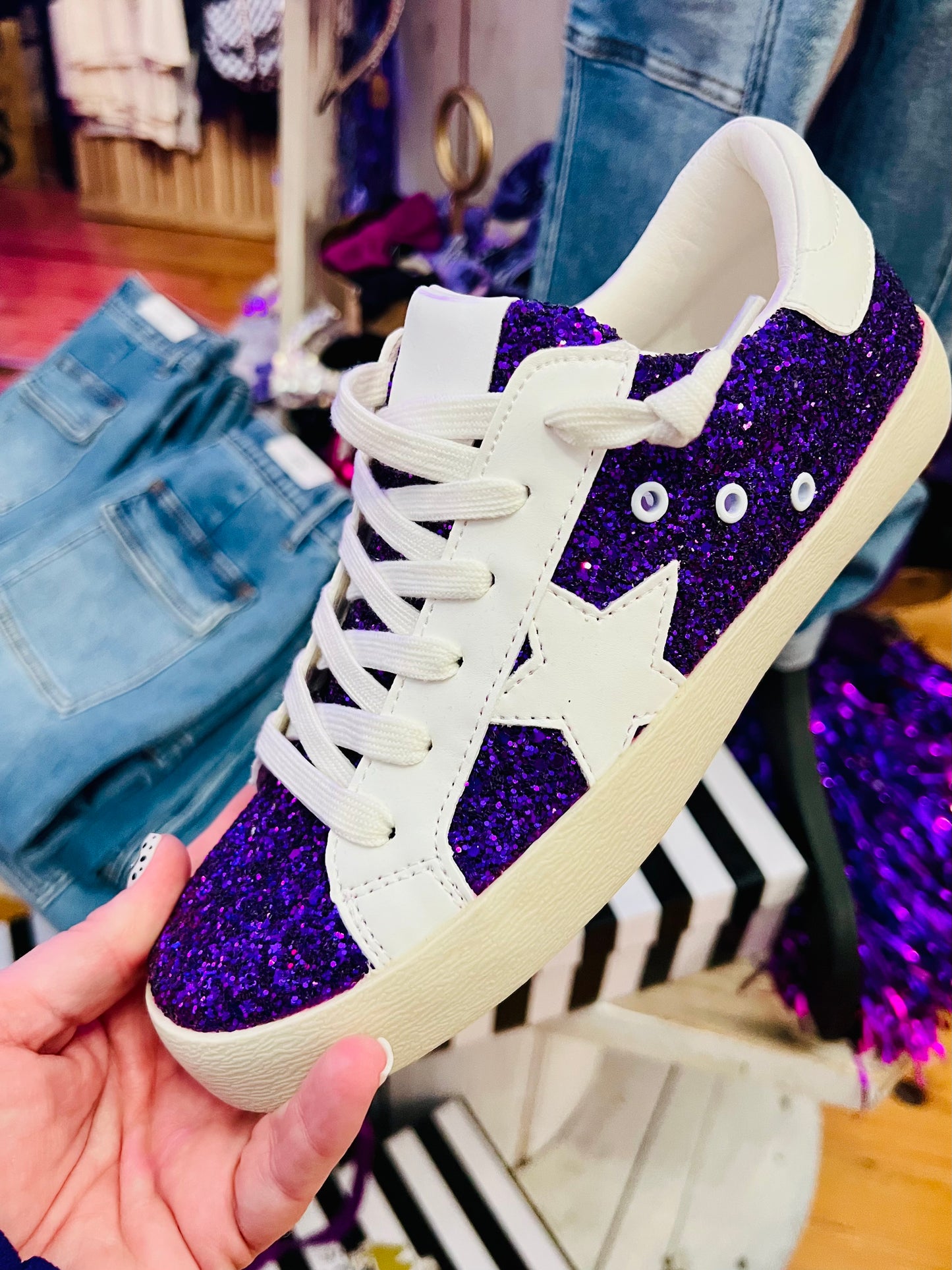 Purple Sequin Camel Thread Tennies