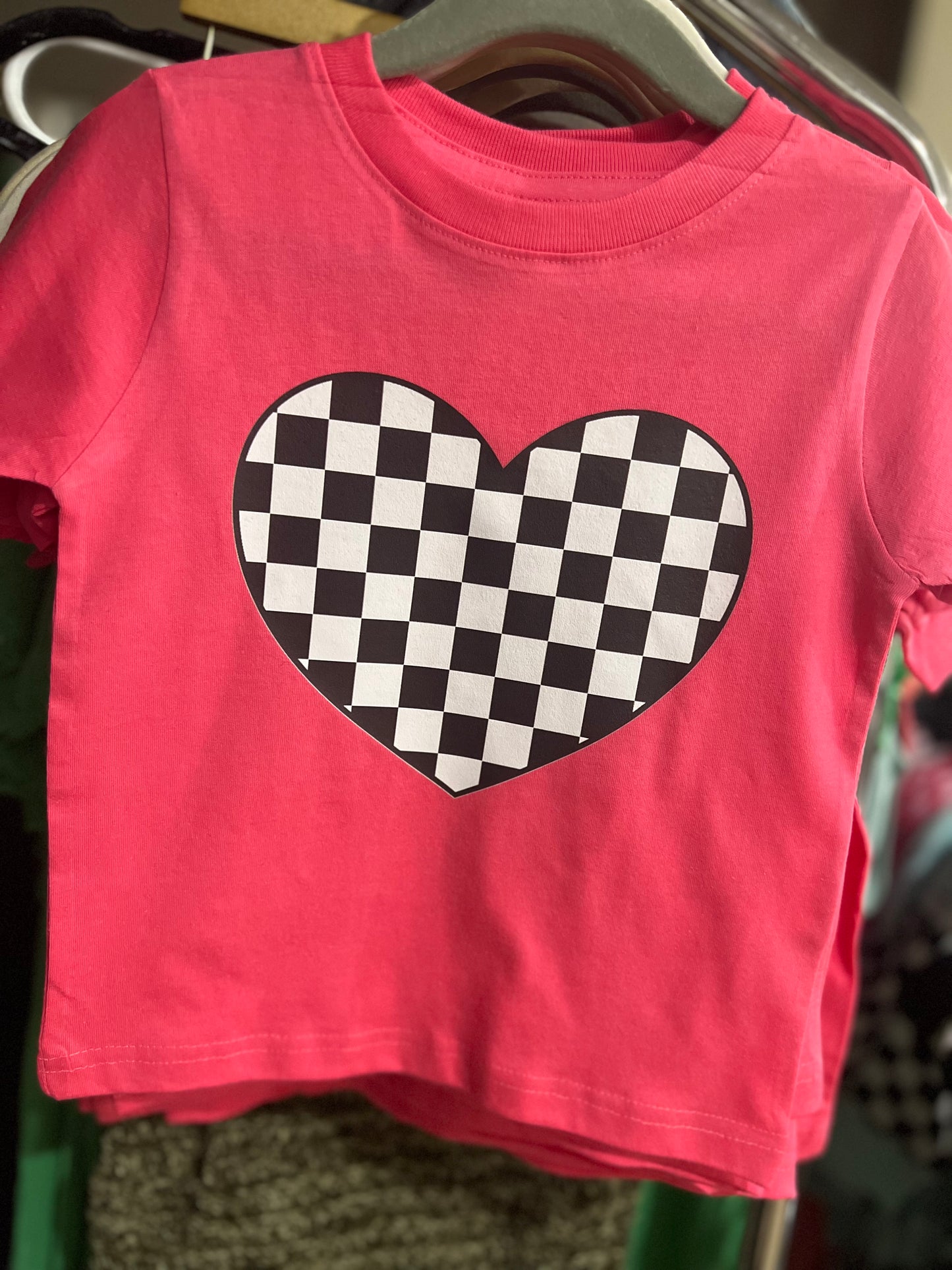 Girls Pink Checkered Heart Tee
