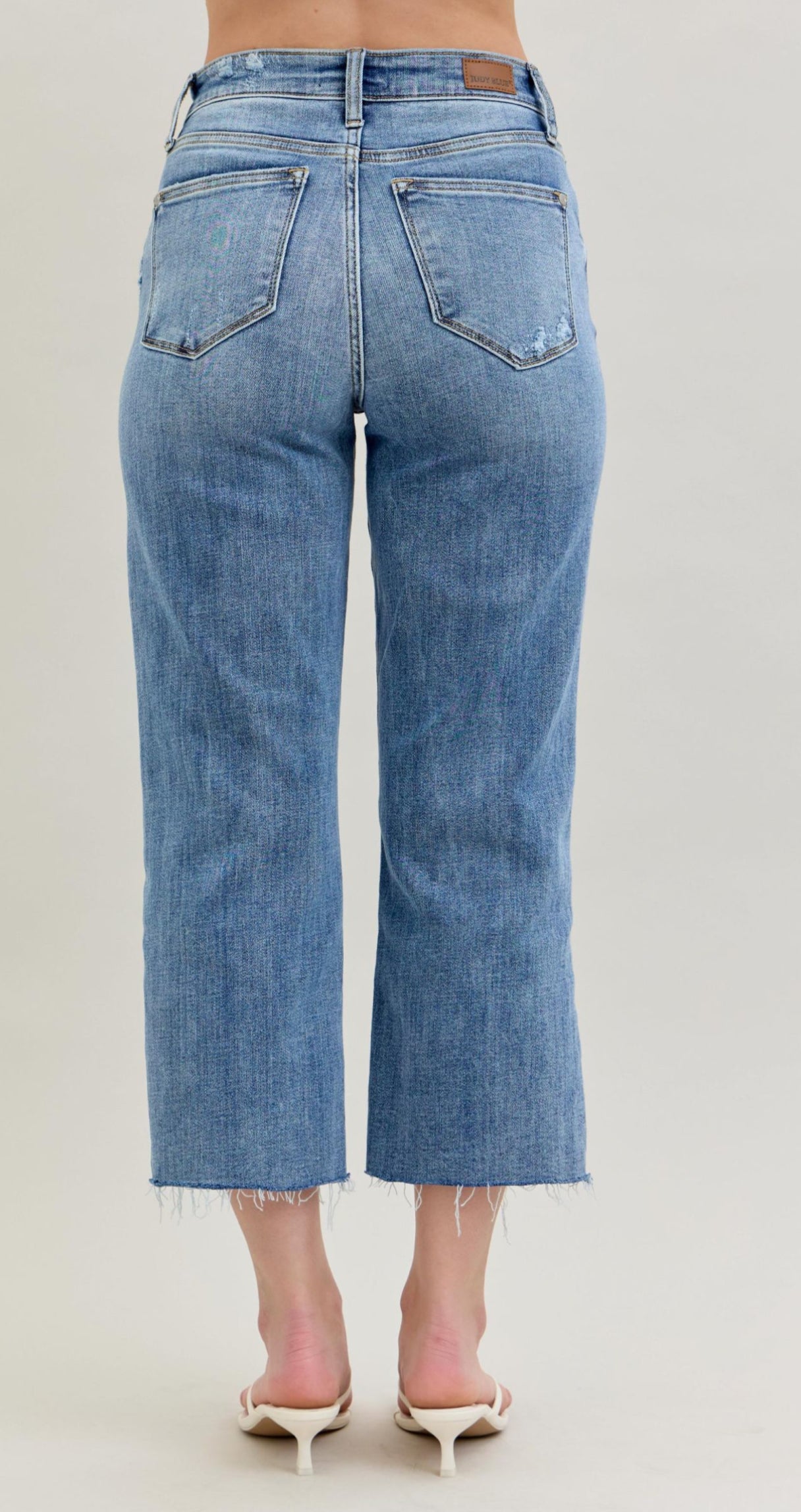 High Waist Distressed Crop Wide Leg Jeans