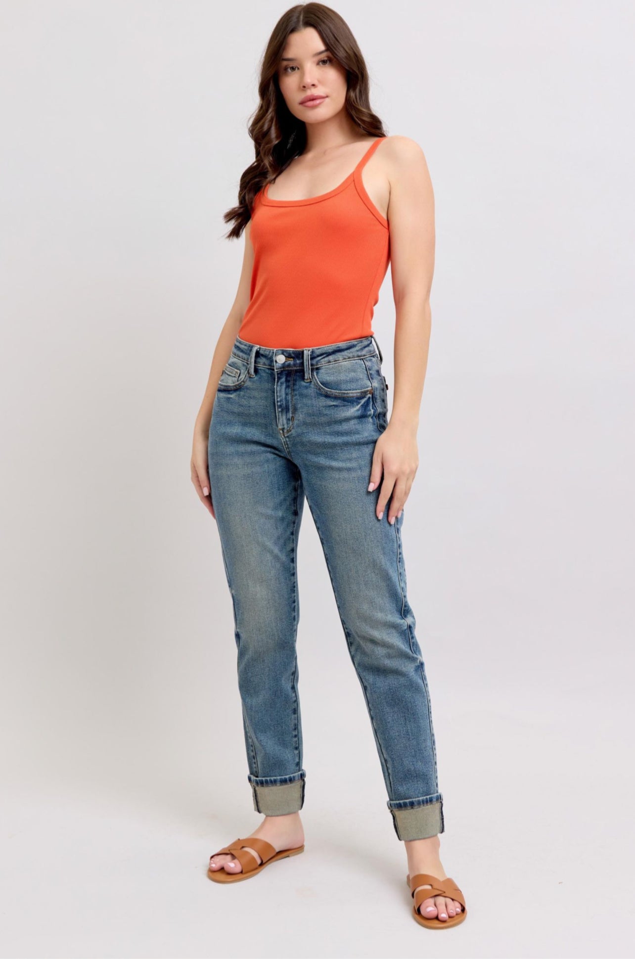 Mid Rise Vintage Wash Boyfriend Cuff Jeans