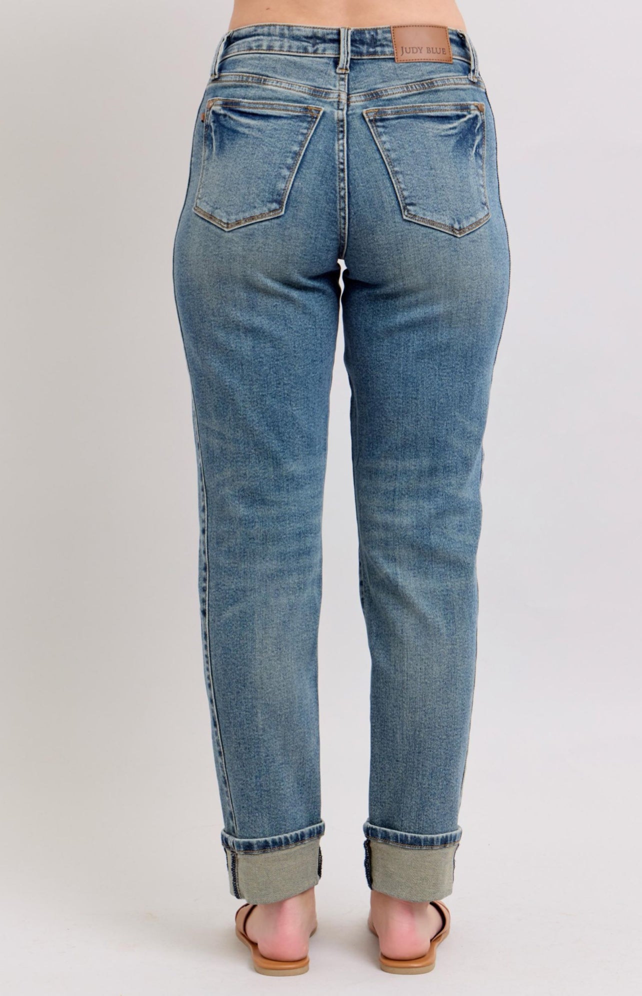 Mid Rise Vintage Wash Boyfriend Cuff Jeans