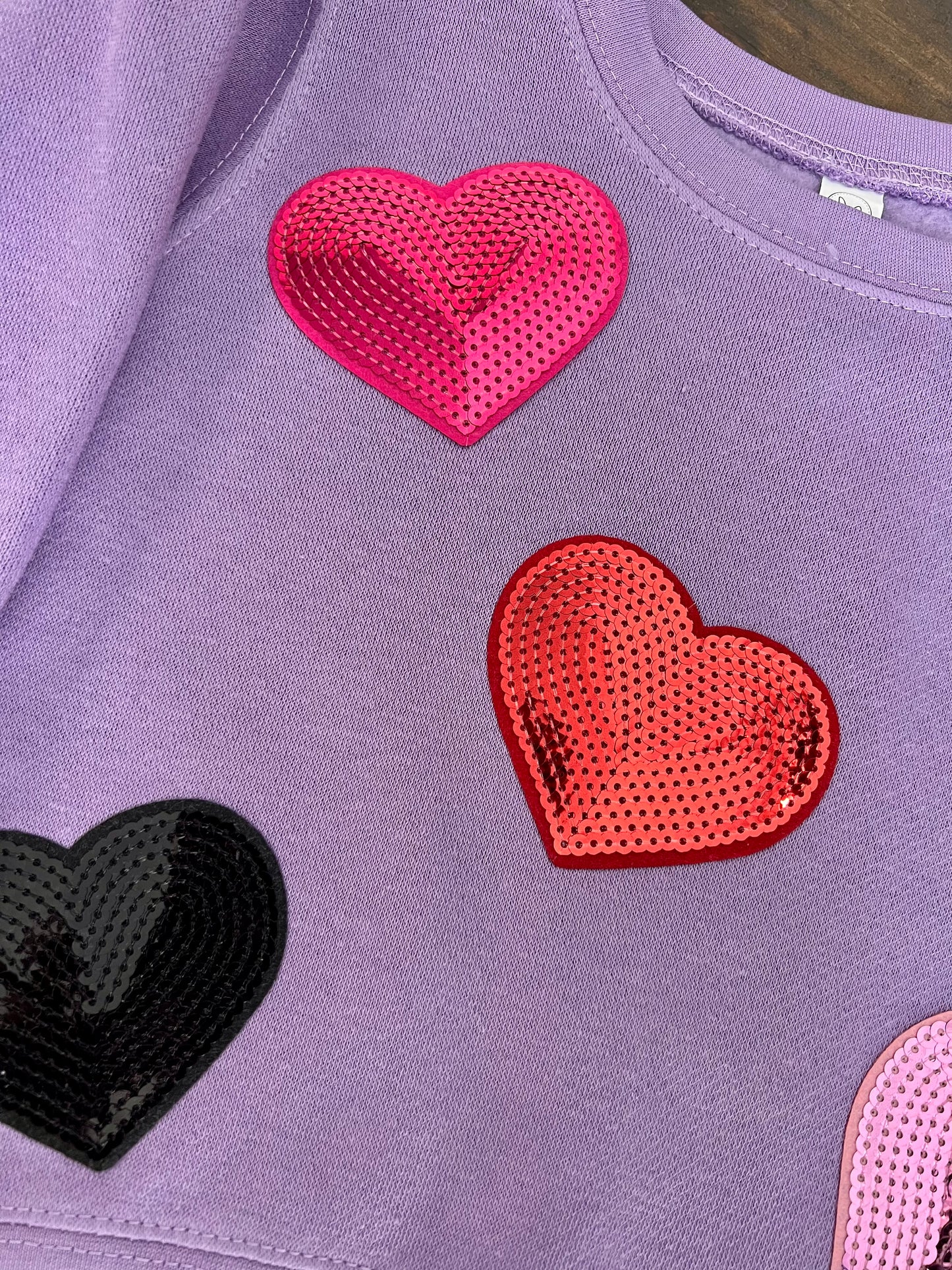 Sequin Heart Lilac Crewneck