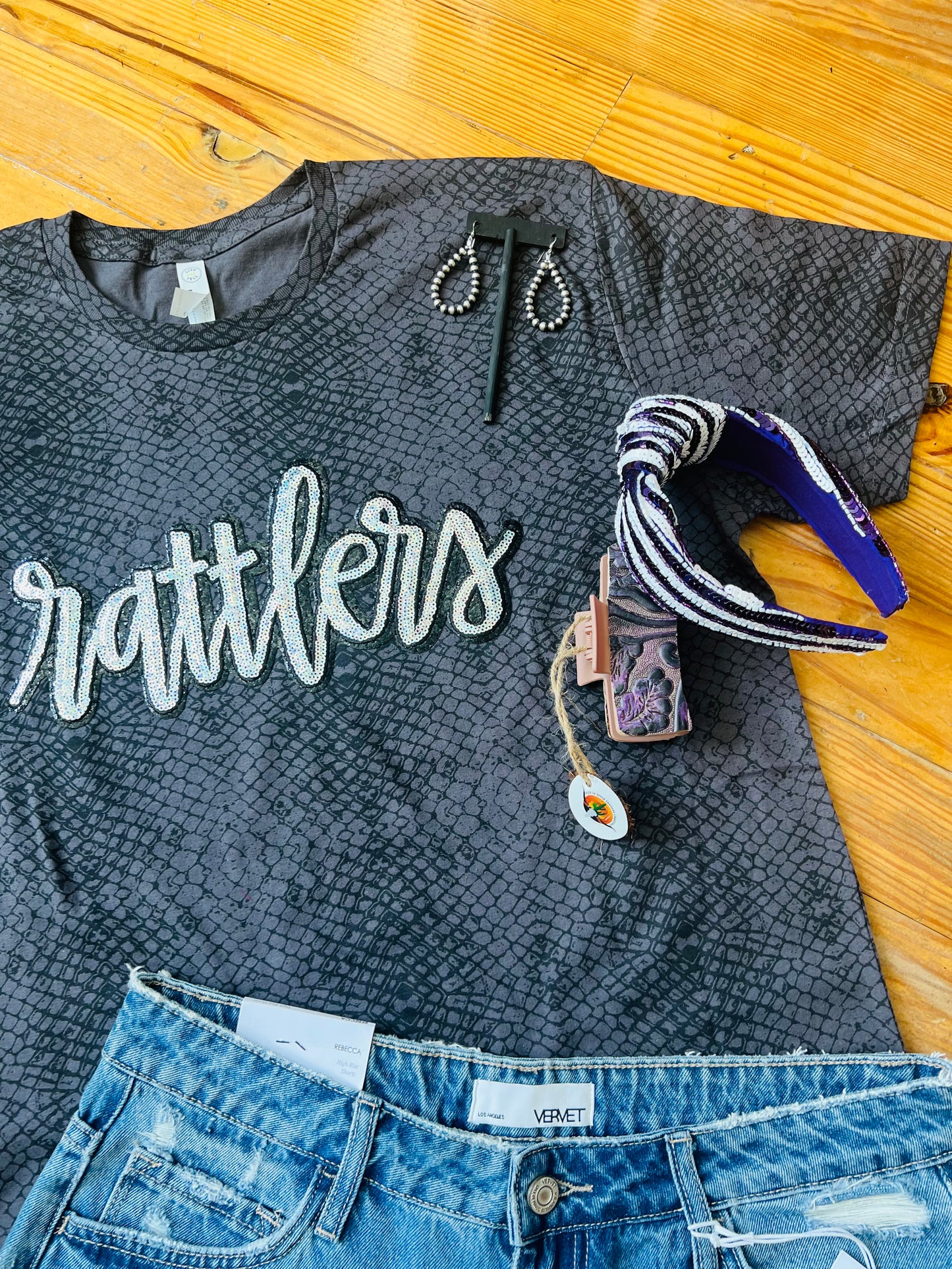 Sequin Rattlers Patch on Snake Print Tee