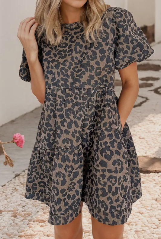 Denim Leopard Pocket Dress