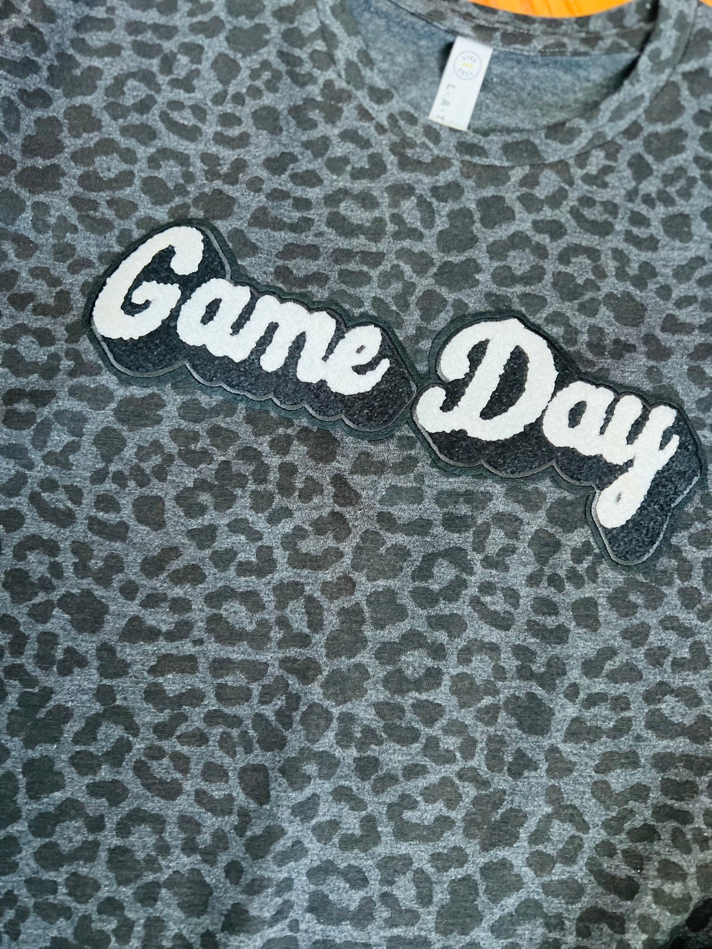 Game Day chenille patch on leopard Tee